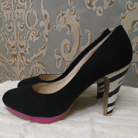 Y2K Chelsea Girl Zebra Print Heels Black Faux Suede Pink size 8 Emo Mcbling - Picture 3 of 8
